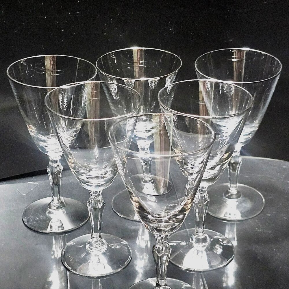 6 Fostoria Engagement Platinum Cocktail Glasses 5.25" vtg silver trim 4oz toasti - Picture 8 of 9